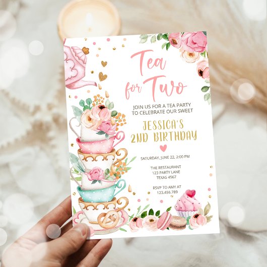 Tea for Two Birthday Invitation Floral Tea Party Kaart