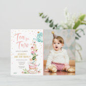 Tea for Two Birthday Invitation Floral Tea Party Kaart (Staand voorkant)