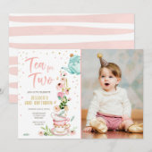 Tea for Two Birthday Invitation Floral Tea Party Kaart (Voorkant / Achterkant)