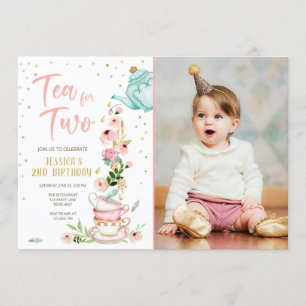 Tea for Two Birthday Invitation Floral Tea Party Kaart