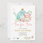 Tea for Two Birthday Noite Floral Tea Party Girl Kaart (Voorkant)