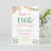 Tea for Two Birthday Party Invitation Kaart (Staand voorkant)