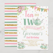 Tea for Two Birthday Party Invitation Kaart (Voorkant / Achterkant)