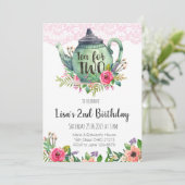 Tea for Two Birthday Party Invitation Kaart (Staand voorkant)