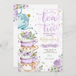 Tea for Two Birthday Party Paars Floral Tea Party Kaart