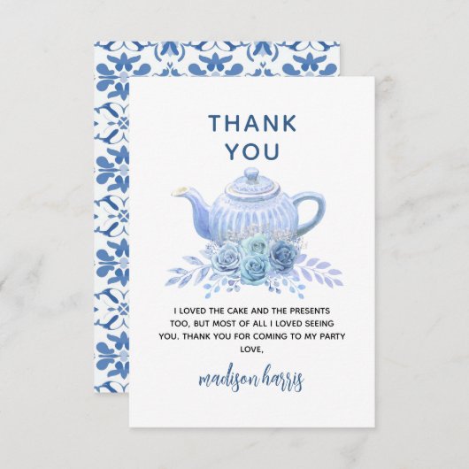 Tea for Two – Floral 2nd Birthday Bedankkaart (Voorkant / Achterkant)