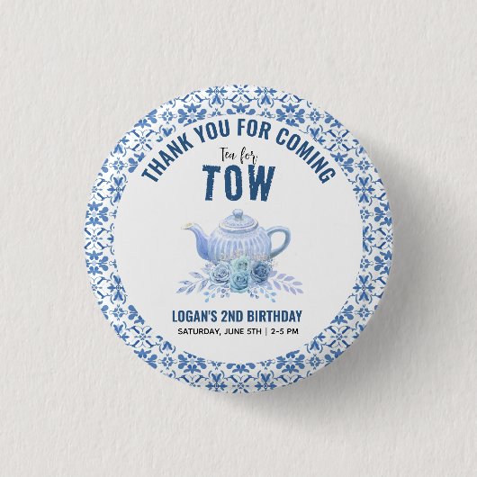 Tea for Two – Floral 2nd Birthday Party Ronde Button 3,2 Cm (Voorkant)