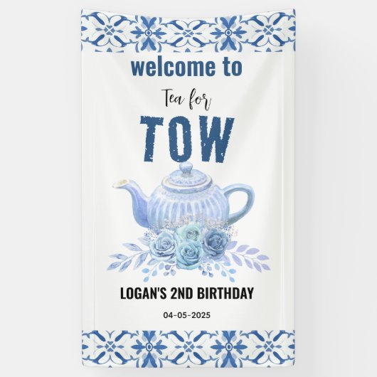 Tea for Two – Floral 2nd Birthday Welcome Spandoek (Verticaal)