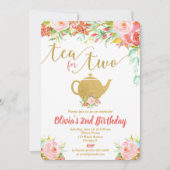 Tea for two floral gold verjaardagsuitnodiging gir kaart (Voorkant)