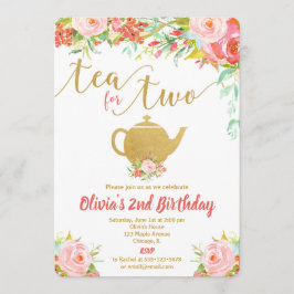 Tea for two floral gold verjaardagsuitnodiging gir kaart
