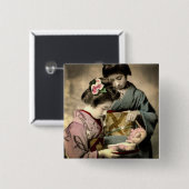 Tea for Two Geisha in Old Japan  Japans Vierkante Button 5,1 Cm (Voorkant /achterkant)