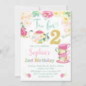 Tea for Two Girls 2e verjaardag Uitnodiging (Voorkant)