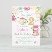 Tea for Two Girls 2e verjaardag Uitnodiging (Staand voorkant)
