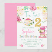 Tea for Two Girls 2e verjaardag Uitnodiging (Voorkant / Achterkant)