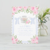 Tea for Two Grandmillennial Birthday Invitation Kaart (Staand voorkant)