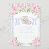 Tea for Two Grandmillennial Birthday Invitation Kaart (Voorkant / Achterkant)