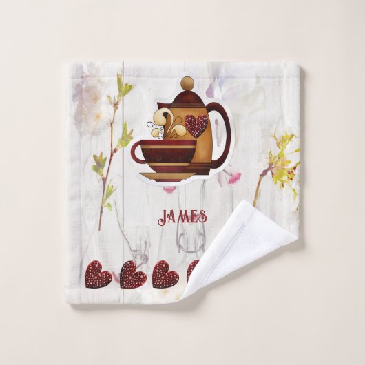 Tea for Two Husband Wife Love Quote Rustic Country Bad Handdoek (Wasdoekje)
