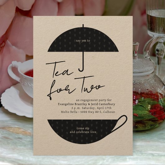 Tea for Two Modern Black Tea Party Uitnodiging