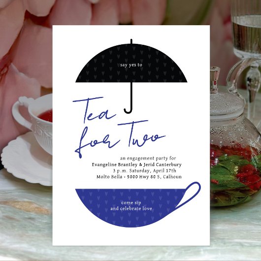 Tea for Two Modern Blue Tea Party Uitnodiging