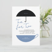 Tea for Two Modern Dusty Blue Tea Party Uitnodigin Kaart (Staand voorkant)