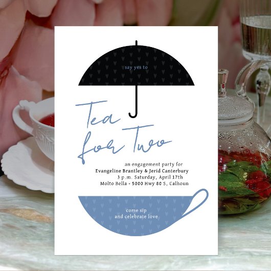 Tea for Two Modern Dusty Blue Tea Party Uitnodigin Kaart