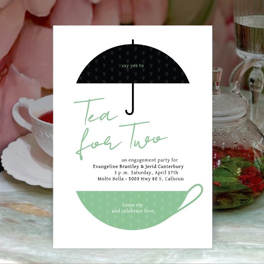Tea for Two Modern Mint Green Tea Party Uitnodigin Kaart