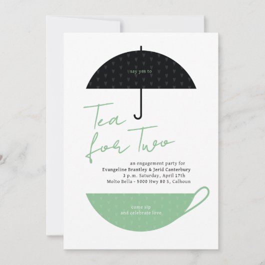 Tea for Two Modern Mint Green Tea Party Uitnodigin Kaart (Voorkant)