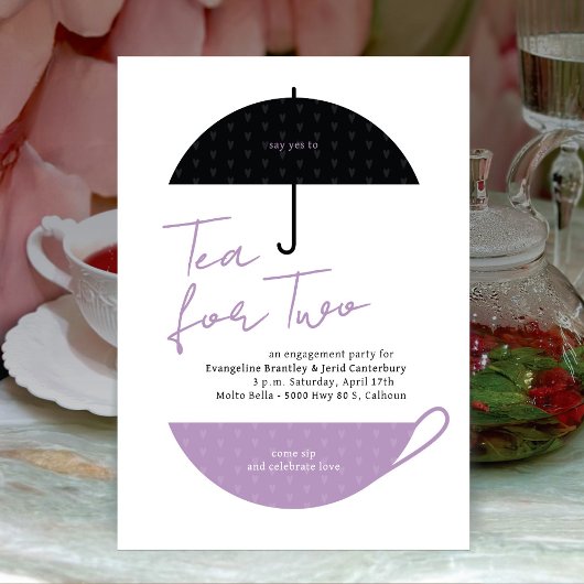 Tea for Two Modern Paarse Tea Party Kaart