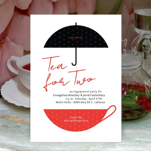 Tea for Two Modern Red Tea Party Uitnodiging