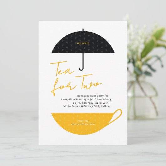 Tea for Two Modern Yellow Tea Party Uitnodiging (Staand voorkant)
