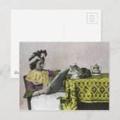 Tea for Two Party  Victoriaans KItty Cat Girl Uitnodiging Briefkaart (Voorkant / Achterkant)