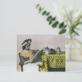 Tea for Two Party  Victoriaans KItty Cat Girl Uitnodiging Briefkaart (Staand voorkant)