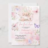 Tea For Two Pink Purple Tea Party Butterfly Kaart (Voorkant)