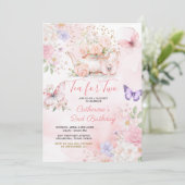 Tea For Two Pink Purple Tea Party Butterfly  Kaart (Staand voorkant)