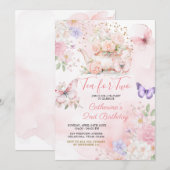 Tea For Two Pink Purple Tea Party Butterfly  Kaart (Voorkant / Achterkant)