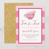 Tea for Two Pink Second Birthday Invitation Kaart (Voorkant / Achterkant)