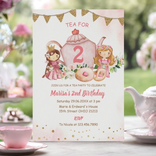 Tea for Two Princess 2nd Birthday Party Kaart