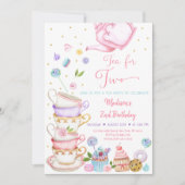 Tea for Two roze Floral Tea Party Birthday Kaart (Voorkant)