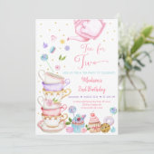 Tea for Two roze Floral Tea Party Birthday Kaart (Staand voorkant)