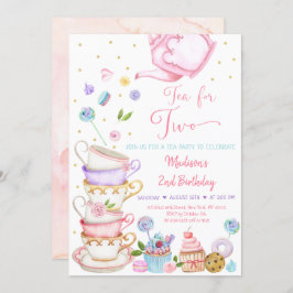 Tea for Two roze Floral Tea Party Birthday Kaart