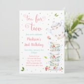 Tea for Two roze Gold Floral Tea Party Birthday Kaart (Staand voorkant)