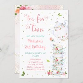 Tea for Two roze Gold Floral Tea Party Birthday Kaart