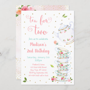 Tea for Two roze Gold Floral Tea Party Birthday Kaart