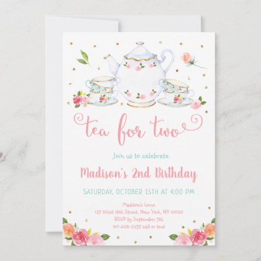 Tea for Two roze Gold Floral Tea Party Birthday Kaart (Voorkant)