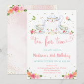 Tea for Two roze Gold Floral Tea Party Birthday Kaart (Voorkant / Achterkant)