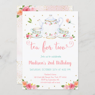 Tea for Two roze Gold Floral Tea Party Birthday Kaart