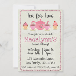 Tea for Two Second Birthday Invitation Cream Kaart