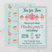 Tea for Two Second Birthday Invitation Kaart (Voorkant / Achterkant)