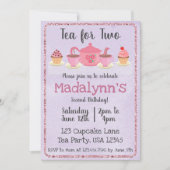 Tea for Two Second Birthday Paars Invitation Kaart (Voorkant)