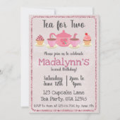 Tea for Two Second Birthday Pink Invitation Kaart (Voorkant)